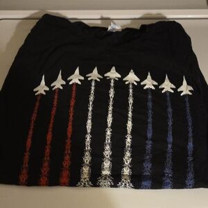 Port and Company Black Tee with Red, White, and Blue Jet Design
